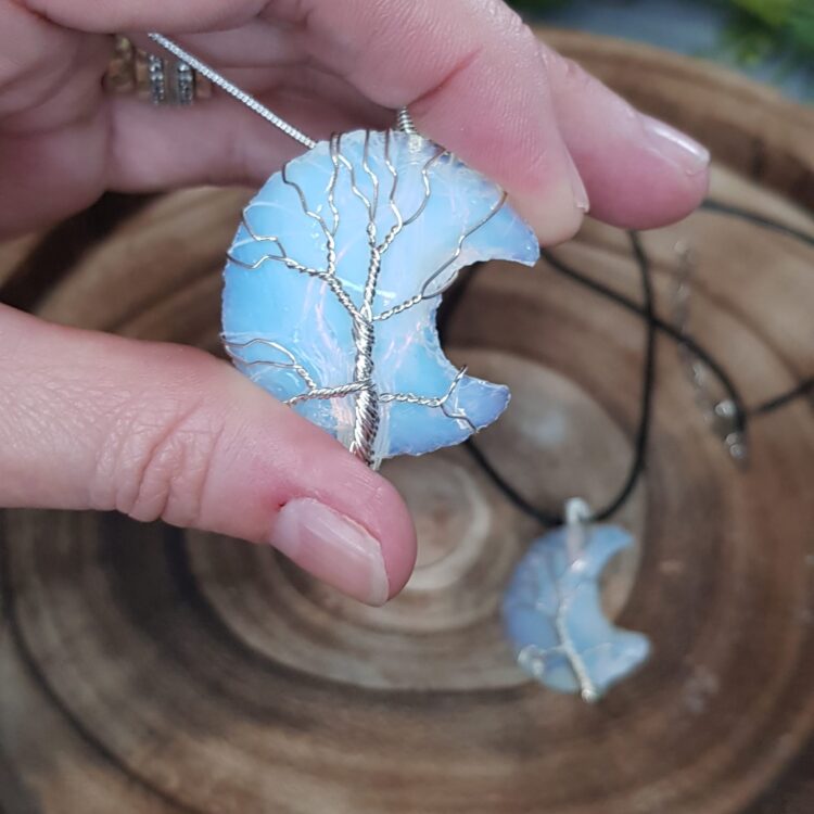 Opalite Crescent Moon Tree of Life Pendant Necklace - Image 3