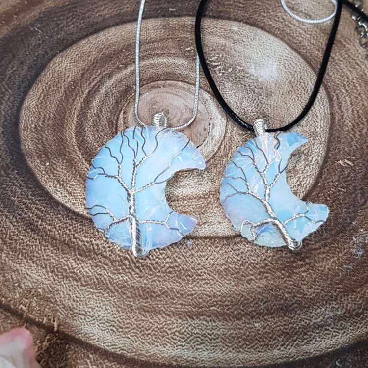 Opalite Crescent Moon Tree of Life Pendant Necklace - Image 2