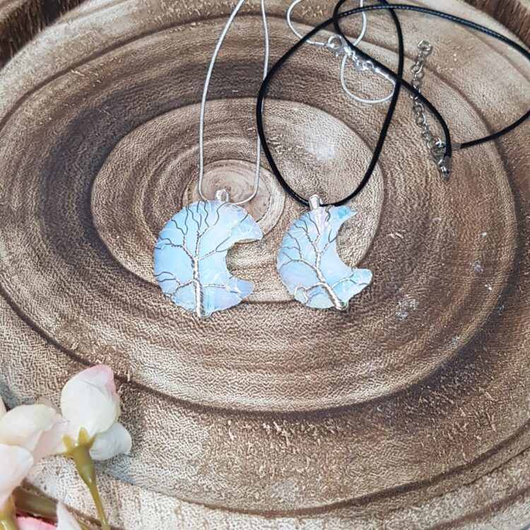 Opalite Crescent Moon Tree of Life Pendant Necklace - Image 4