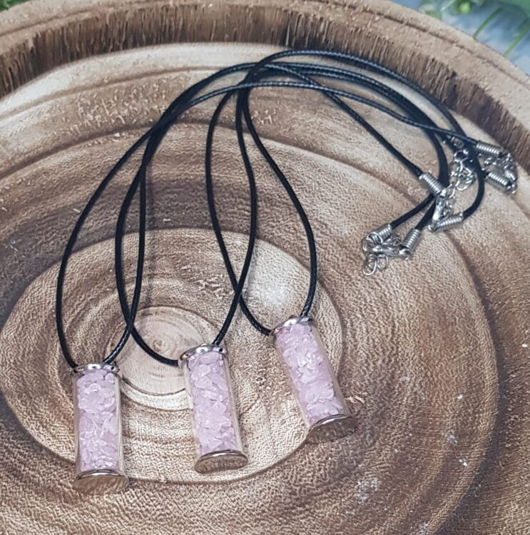Rose Quartz Chips Wish Bottle Pendant Necklace - Image 4