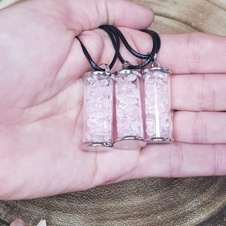 Rose Quartz Chips Wish Bottle Pendant Necklace - Image 2